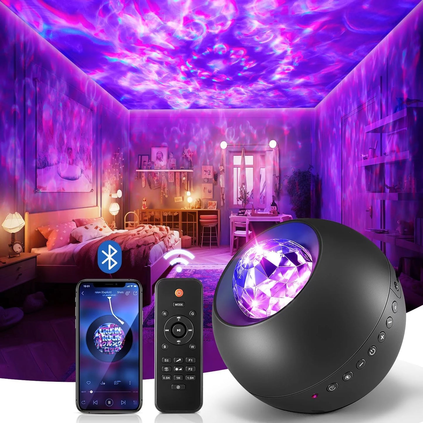 SpeakNBall™ 4 in 1 LED Galaxy Bluetooth Speaker& Projector with 20 Lighting Effects, Timer And Control