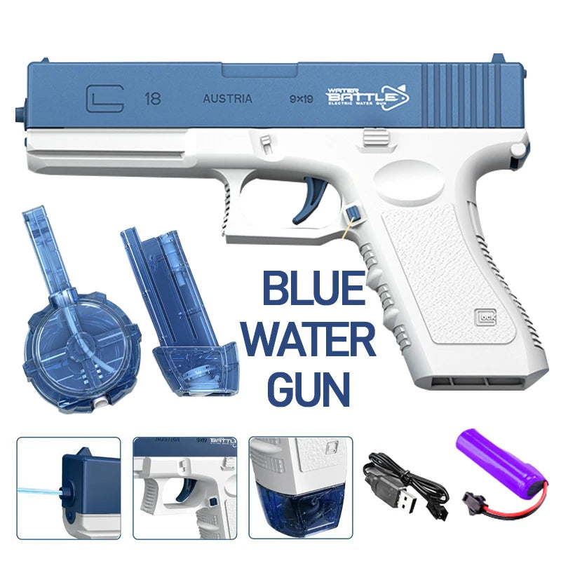 SwitchnShoot™ Child Safe High-Pressure Electric Water Gun. Chargeable, (2x) Clip, Extra Fun!