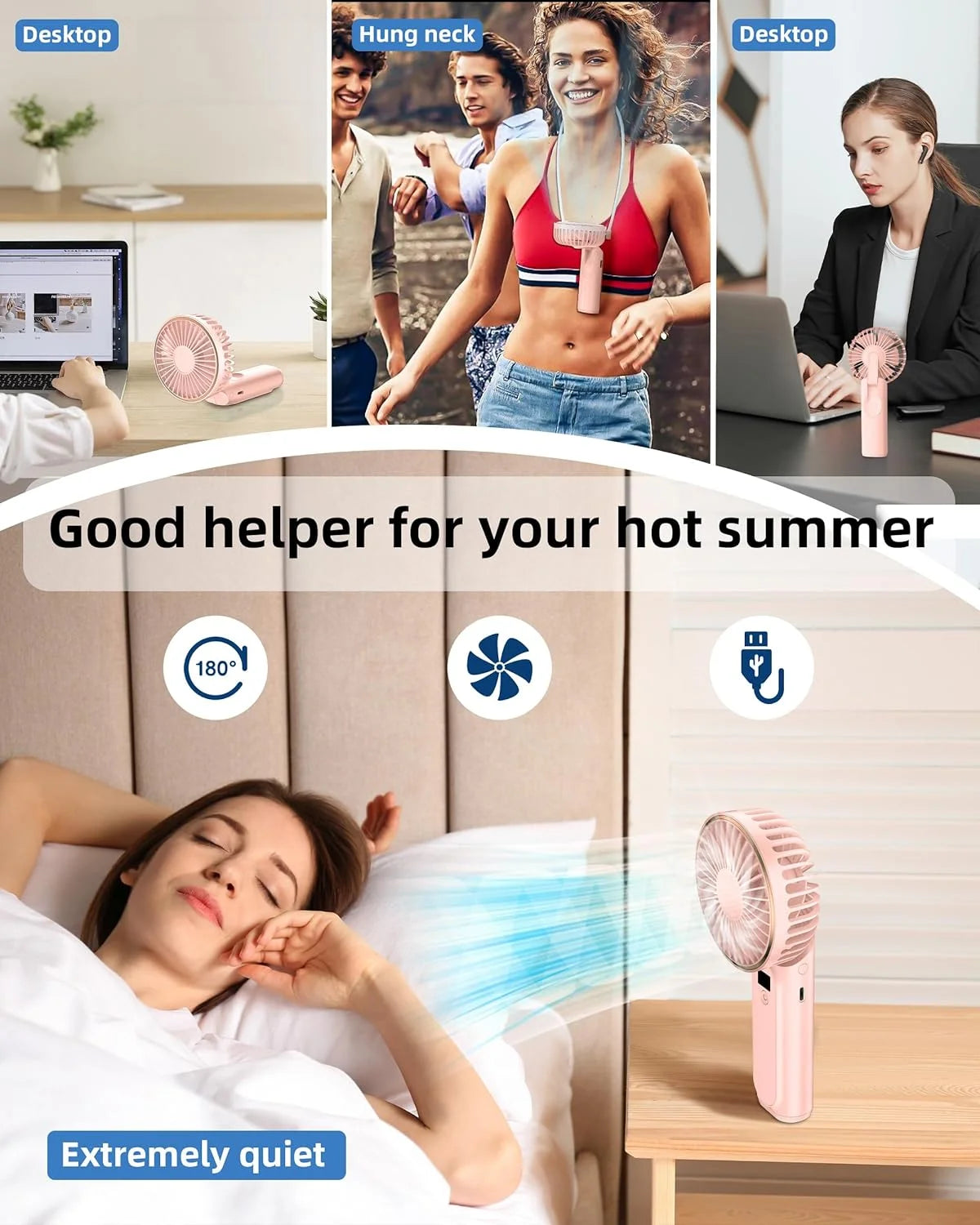 PressNBreeze™ Portable Mini Turbo Fan and Powerbank for Convience and a Ice Cold Fan Breeze. 4000Mah Desk Fan, 180° Adjustable, 6 Speed Wind, Display Electricity in Real Time, USB Rechargeable Foldable Fan