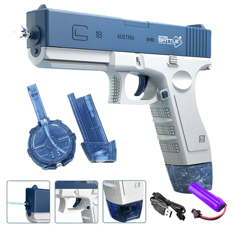 SwitchnShoot™  Child Safe High-Pressure Electric Water Gun. Chargeable, (2x) Clip, Extra Fun!