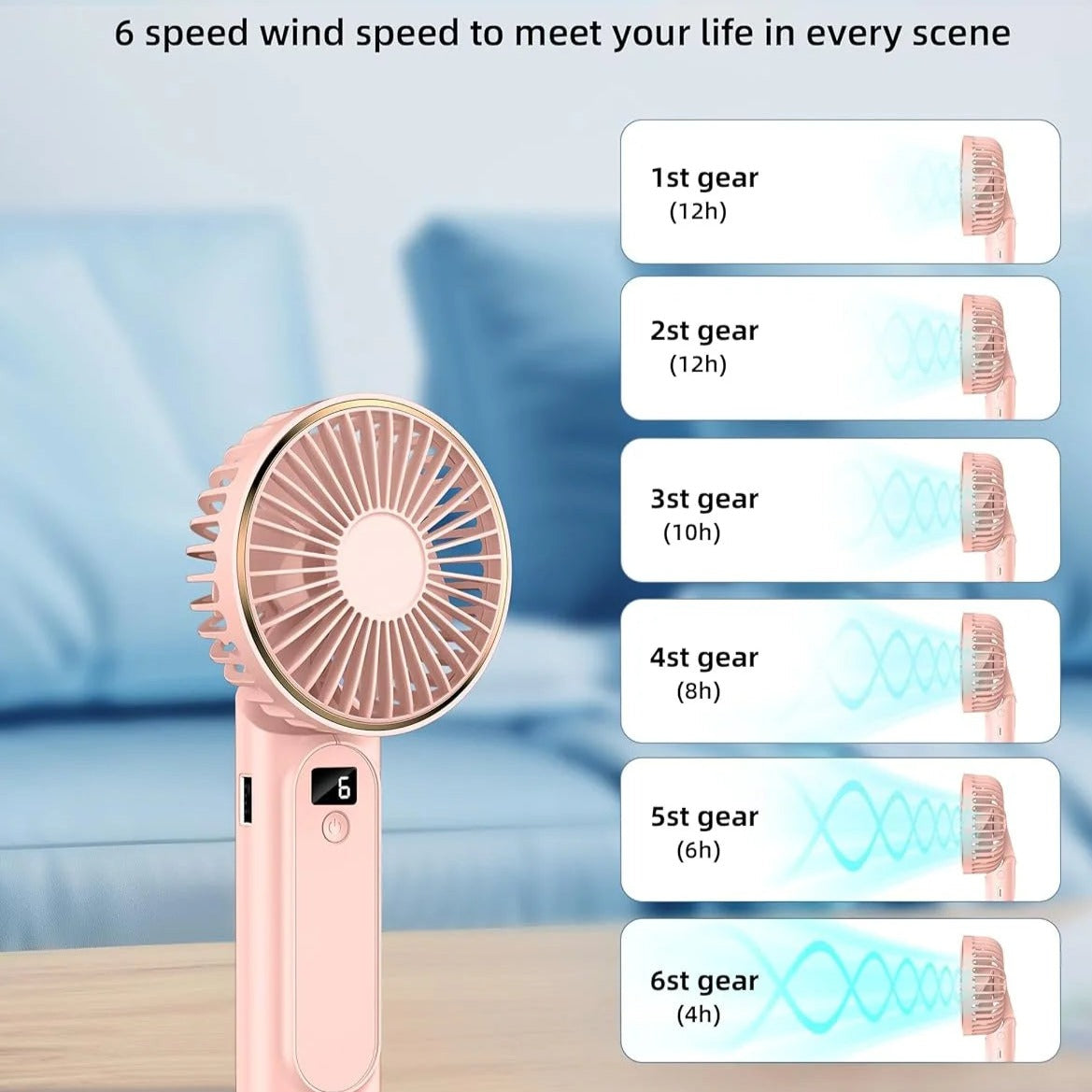 PressNBreeze™ Portable Mini Turbo Fan and Powerbank for Convience and a Ice Cold Fan Breeze. 4000Mah Desk Fan, 180° Adjustable, 6 Speed Wind, Display Electricity in Real Time, USB Rechargeable Foldable Fan