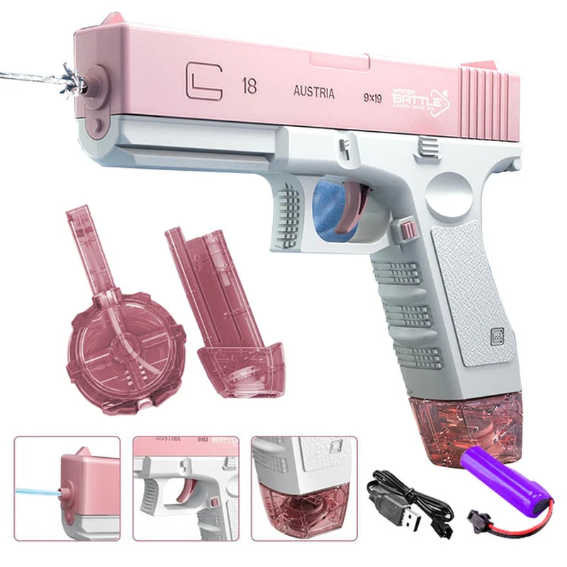 SwitchnShoot™  Child Safe High-Pressure Electric Water Gun. Chargeable, (2x) Clip, Extra Fun!