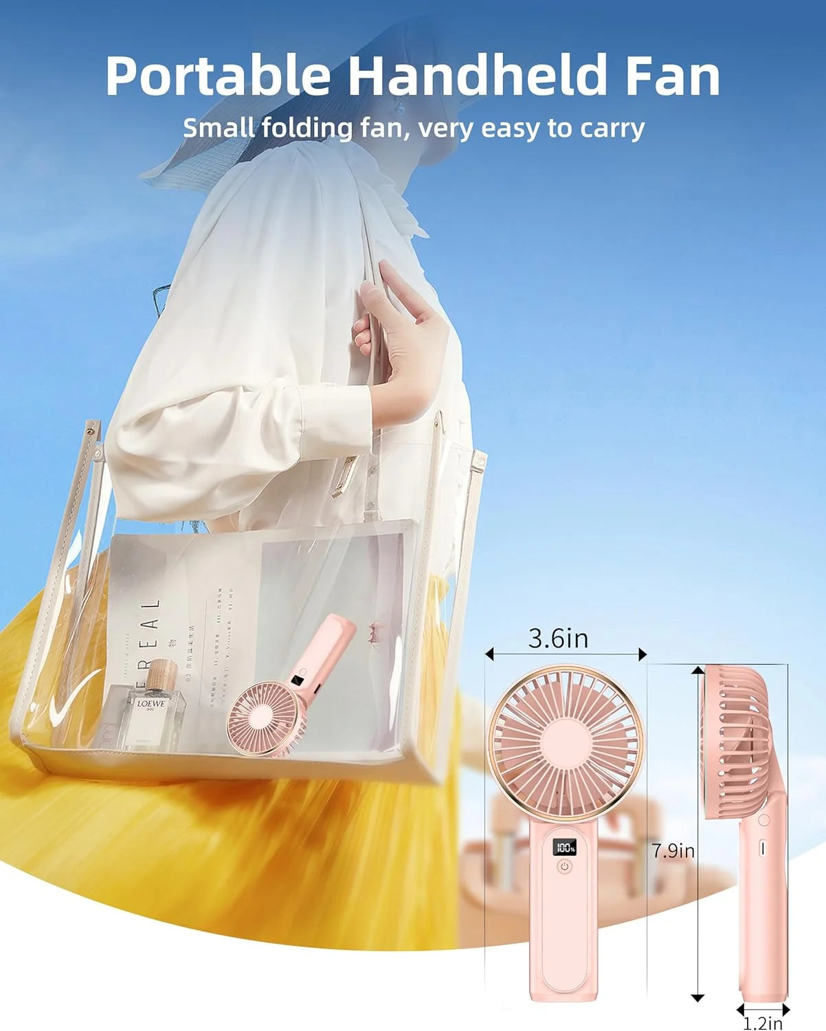 PressNBreeze™ Portable Mini Turbo Fan and Powerbank for Convience and a Ice Cold Fan Breeze. 4000Mah Desk Fan, 180° Adjustable, 6 Speed Wind, Display Electricity in Real Time, USB Rechargeable Foldable Fan