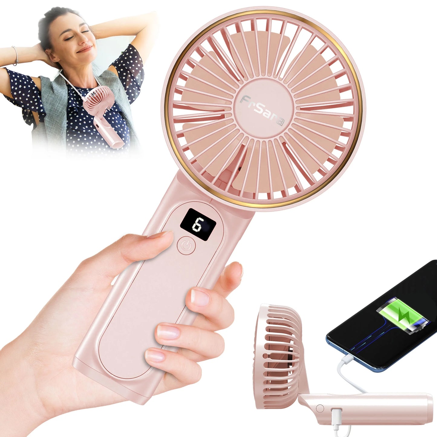 PressNBreeze™ Portable Mini Turbo Fan and Powerbank for Convience and a Ice Cold Fan Breeze. 4000Mah Desk Fan, 180° Adjustable, 6 Speed Wind, Display Electricity in Real Time, USB Rechargeable Foldable Fan