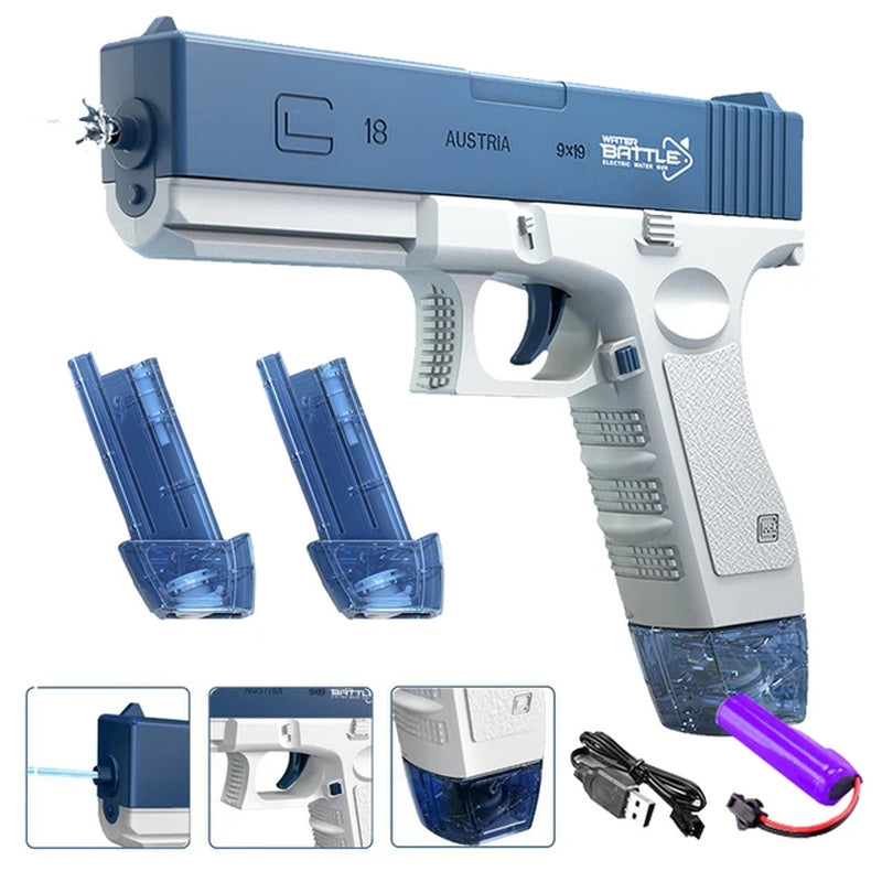 SwitchnShoot™  Child Safe High-Pressure Electric Water Gun. Chargeable, (2x) Clip, Extra Fun!