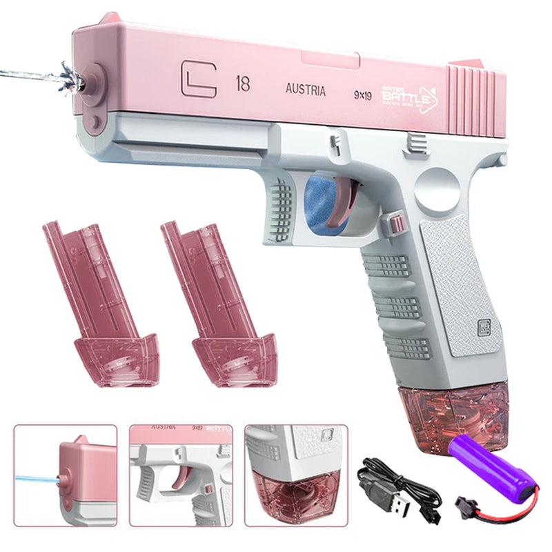 SwitchnShoot™  Child Safe High-Pressure Electric Water Gun. Chargeable, (2x) Clip, Extra Fun!